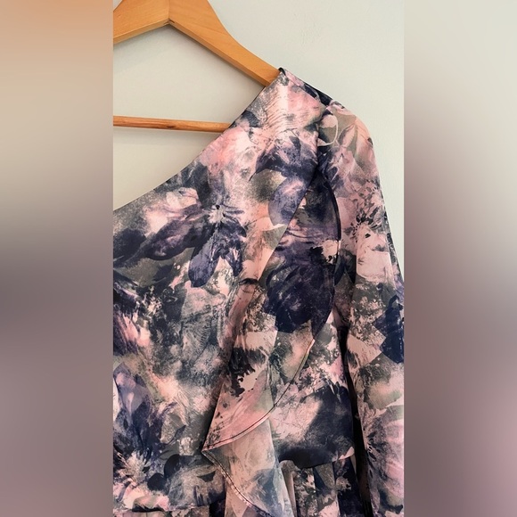 Kay Unger Dress NWT Size 8 Kaylee Floral One Shoulder Ruffle Midi Dress - Picture 8 of 15